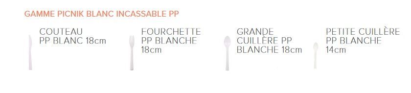 Couverts incassables réutilisables PP blanc