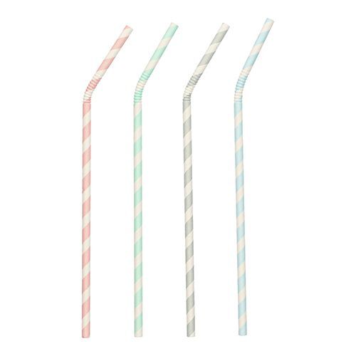 Pailles en papier Ø 6 mm · 22 cm couleurs assorties "Stripes" flexible