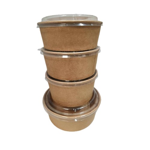 Pot carton kraft brun avec couvercle transparent