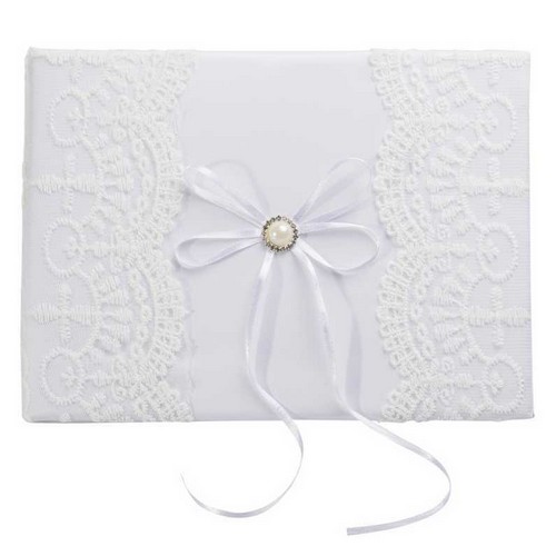 Livre d’Or Tissus Blanc & Dentelle 24x18cm