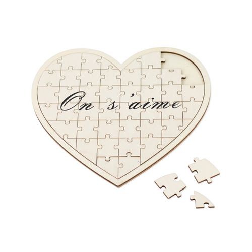 Livre d’Or Puzzle Cœur en Bois “On s’aime” 27x30cm + 46 cœurs bois