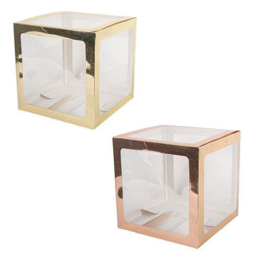 Cube a ballons transparent contours or et transparent contours rose gold 30cm