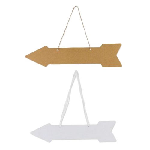 5 flèches signalétiques kraft avec corde et blanches avec ruban satin blanc 41,5x10cm