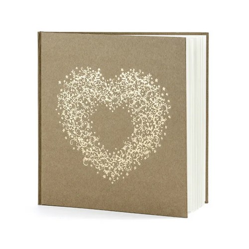 Livre d’Or Kraft 20,5 x 20,5 cm motif cœur or