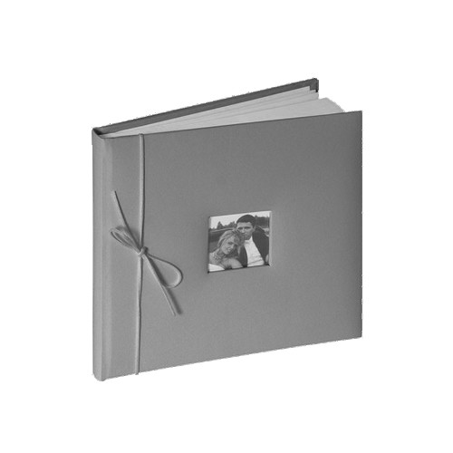 Livre d’Or simili-cuir gris avec emplacement photo 25x25x4cm