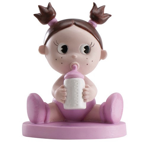 Figurine de Gâteau de Baptême Fille avec Bouteille 10 cm