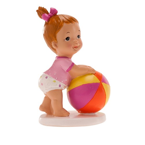 Figurine de Gâteau Baptême Fille avec Balle 11 x 7 cm