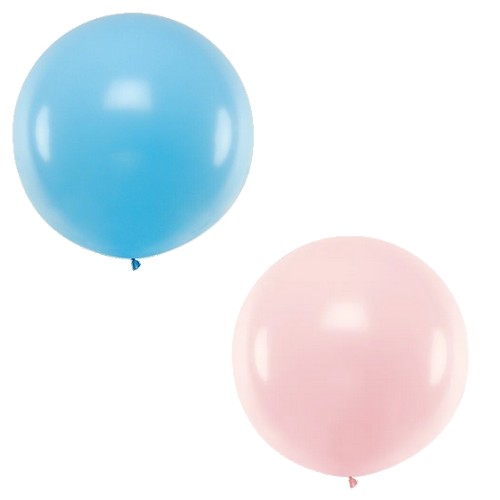 Ballon rond rose ou bleu pastel d’environ 1 mètre de diamètre