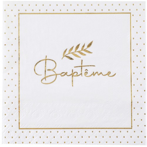 Serviettes Baptême 3 Plis 33x33 cm en paquet de 20