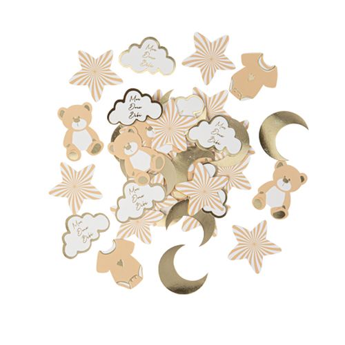 Confettis “Mon Doux Bébé” baby nude en papier camel, blanc et or de 3 à 4cm par 100