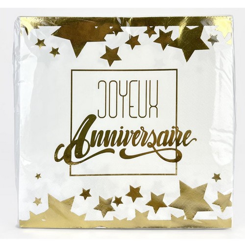 Serviettes papier 33 x 33 cm JOYEUX ANNIVERSAIRE par 16