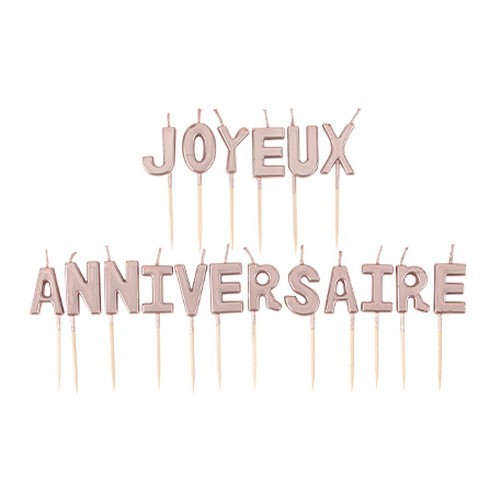 Bougies Joyeux anniversaire métallisé rose gold de 2.5cm à 3cm sur pic