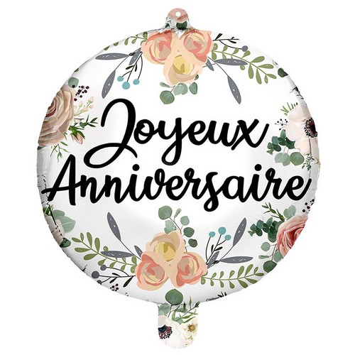 Ballon Foil 45cm “Joyeux Anniversaire” Fleurs Romantiques