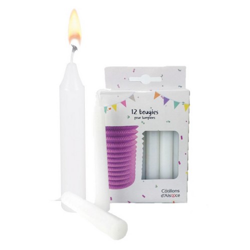 Boîte de 12 Bougies Blanches 10cm x 1,3cm pour Lampions avec Bobèches