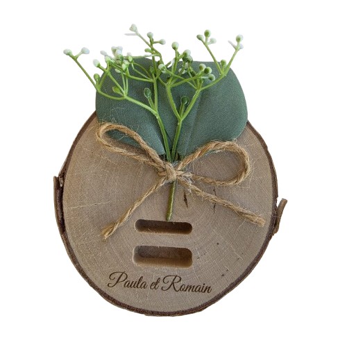 Gravure laser rondin porte alliances avec eucalyptus 11xh2cm